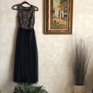 Black Evening Formal Dress  Gown with Gold Detail